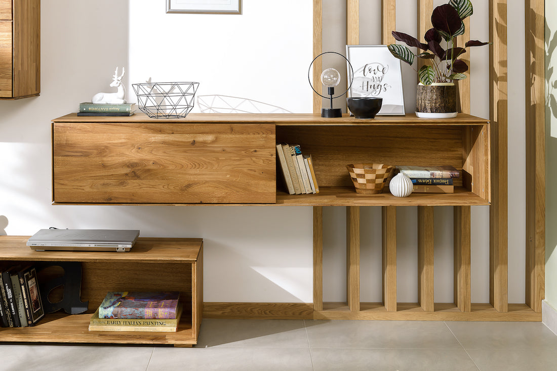 NordicStory Armario flotante de madera maciza de roble armario de pared